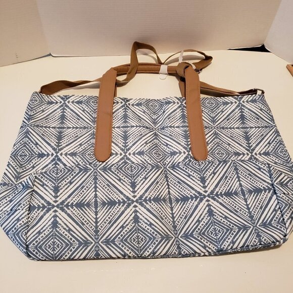 Ikat Blue Weekender Bag with handles and long strap NWOT - Picture 5 of 10